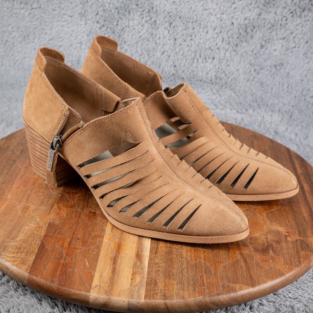 1.State Arnet Blush Tan Suede Cutout Ankle Booties Low Heel 8.5M Boho Western